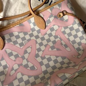 Louis Vuitton Pink Checkered Bag Limited Edition Neverfull MM tote